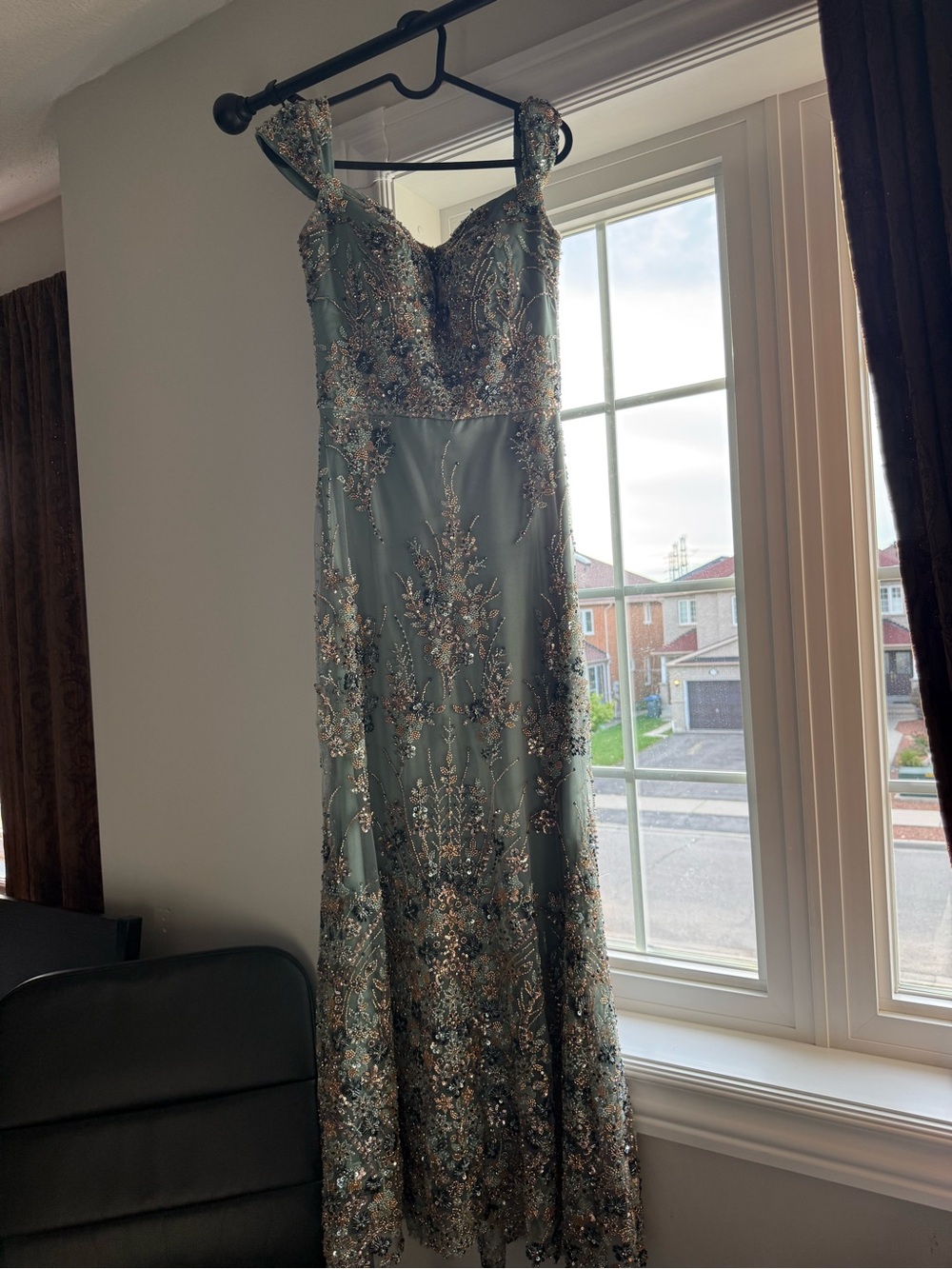 Embellished Sage Green Evening Gown
